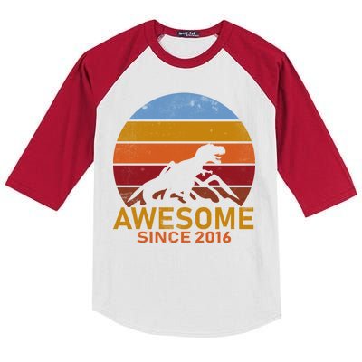 Dinosaur 6th Birthday Gift Awesome Since 2016 Kids Colorblock Raglan Jersey