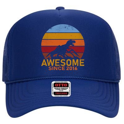 Dinosaur 6th Birthday Gift Awesome Since 2016 High Crown Mesh Back Trucker Hat