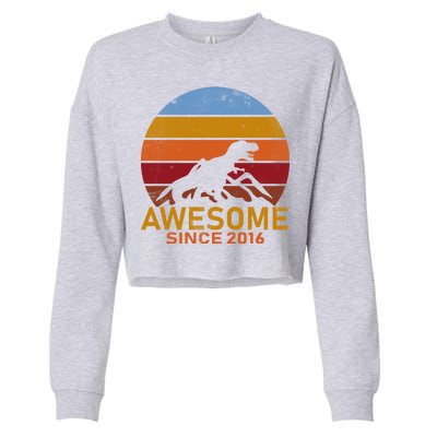 Dinosaur 6th Birthday Gift Awesome Since 2016 Cropped Pullover Crew