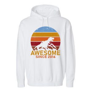 Dinosaur 6th Birthday Gift Awesome Since 2016 Garment-Dyed Fleece Hoodie