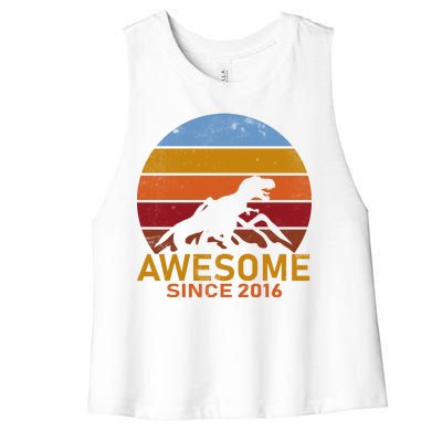 Dinosaur 6th Birthday Gift Awesome Since 2016 Women's Racerback Cropped Tank