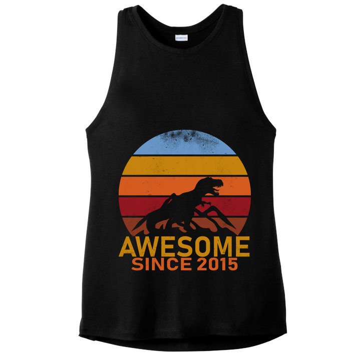 Dinosaur 7th Birthday Gift Awesome Since 2015 Ladies PosiCharge Tri-Blend Wicking Tank