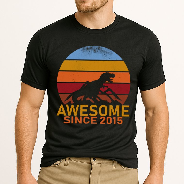 Dinosaur 7th Birthday Gift Awesome Since 2015 Cooling Performance Crew T-Shirt