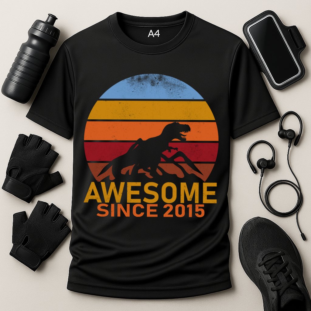 Dinosaur 7th Birthday Gift Awesome Since 2015 Cooling Performance Crew T-Shirt