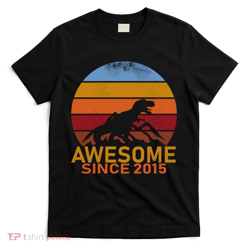 Dinosaur 7th Birthday Gift Awesome Since 2015 T-Shirt