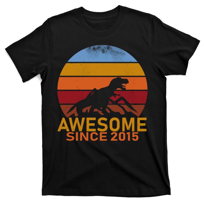 Dinosaur 7th Birthday Gift Awesome Since 2015 T-Shirt