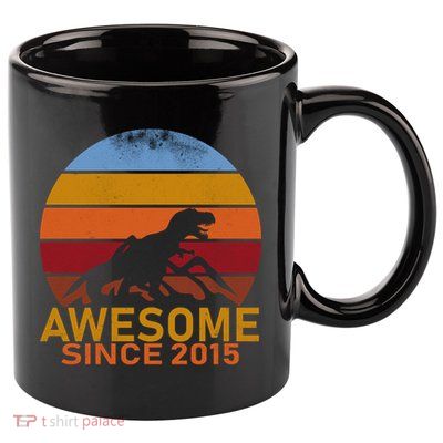Dinosaur 7th Birthday Gift Awesome Since 2015 11oz C Handle Ceramic Mug