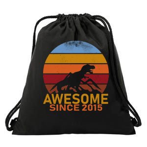 Dinosaur 7th Birthday Gift Awesome Since 2015 Drawstring Bag