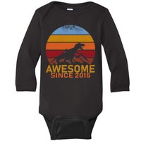 Dinosaur 7th Birthday Gift Awesome Since 2015 Baby Long Sleeve Bodysuit