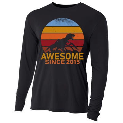 Dinosaur 7th Birthday Gift Awesome Since 2015 Cooling Performance Long Sleeve Crew