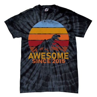 Dinosaur 7th Birthday Gift Awesome Since 2015 Tie-Dye T-Shirt