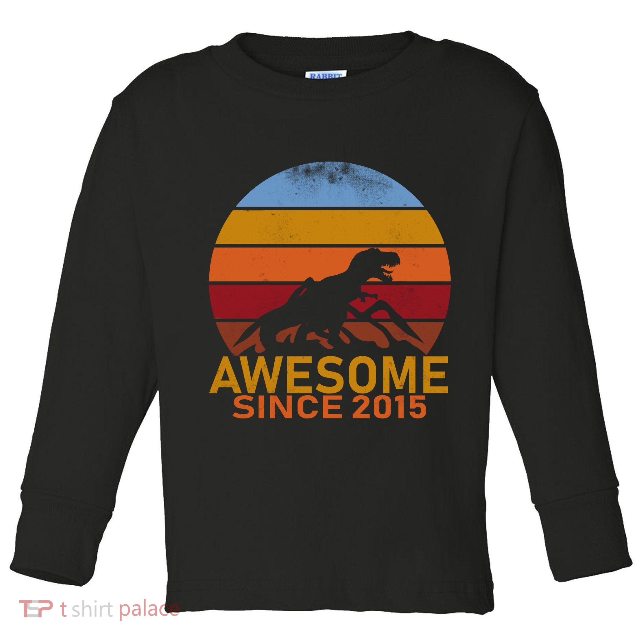 Dinosaur 7th Birthday Gift Awesome Since 2015 Toddler Long Sleeve Shirt
