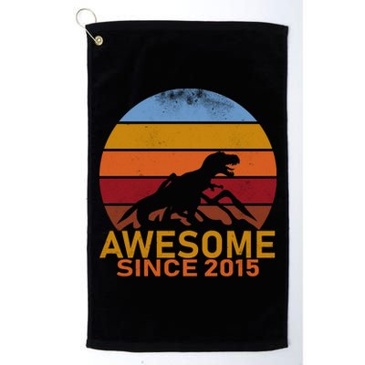 Dinosaur 7th Birthday Gift Awesome Since 2015 Platinum Collection Golf Towel