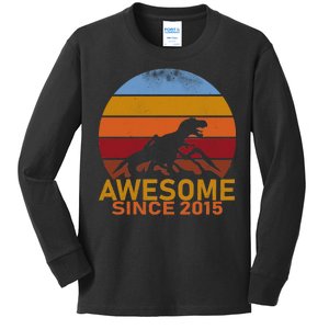 Dinosaur 7th Birthday Gift Awesome Since 2015 Kids Long Sleeve Shirt