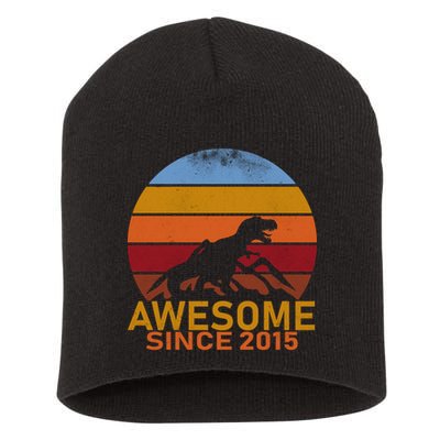Dinosaur 7th Birthday Gift Awesome Since 2015 Short Acrylic Beanie