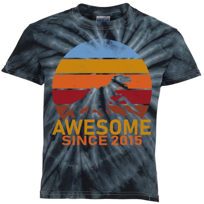 Dinosaur 7th Birthday Gift Awesome Since 2015 Kids Tie-Dye T-Shirt