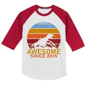 Dinosaur 7th Birthday Gift Awesome Since 2015 Kids Colorblock Raglan Jersey