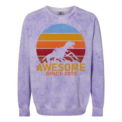 Dinosaur 9th Birthday Gift Awesome Since 2013 Colorblast Crewneck Sweatshirt