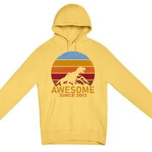 Dinosaur 9th Birthday Gift Awesome Since 2013 Premium Pullover Hoodie