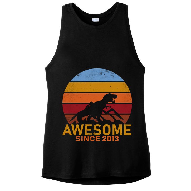 Dinosaur 9th Birthday Gift Awesome Since 2013 Ladies PosiCharge Tri-Blend Wicking Tank