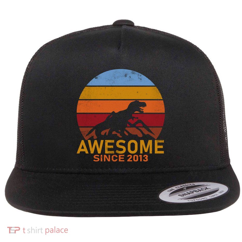 Dinosaur 9th Birthday Gift Awesome Since 2013 Flatbill Hat