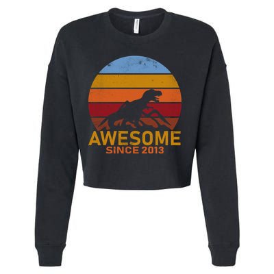 Dinosaur 9th Birthday Gift Awesome Since 2013 Cropped Pullover Crew