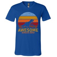 Dinosaur 9th Birthday Gift Awesome Since 2013 V-Neck T-Shirt