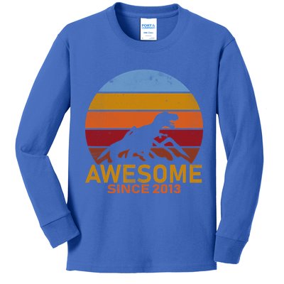 Dinosaur 9th Birthday Gift Awesome Since 2013 Kids Long Sleeve Shirt