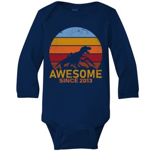 Dinosaur 9th Birthday Gift Awesome Since 2013 Baby Long Sleeve Bodysuit