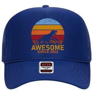 Dinosaur 9th Birthday Gift Awesome Since 2013 High Crown Mesh Back Trucker Hat