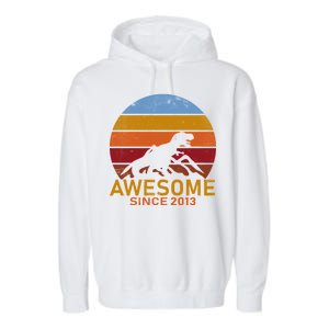 Dinosaur 9th Birthday Gift Awesome Since 2013 Garment-Dyed Fleece Hoodie