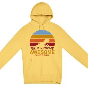 Dinosaur 8th Birthday Gift Awesome Since 2014 Premium Pullover Hoodie