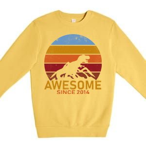 Dinosaur 8th Birthday Gift Awesome Since 2014 Premium Crewneck Sweatshirt