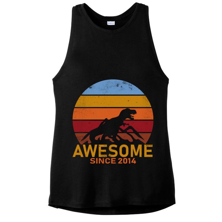 Dinosaur 8th Birthday Gift Awesome Since 2014 Ladies PosiCharge Tri-Blend Wicking Tank