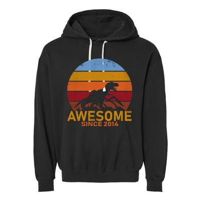 Dinosaur 8th Birthday Gift Awesome Since 2014 Garment-Dyed Fleece Hoodie