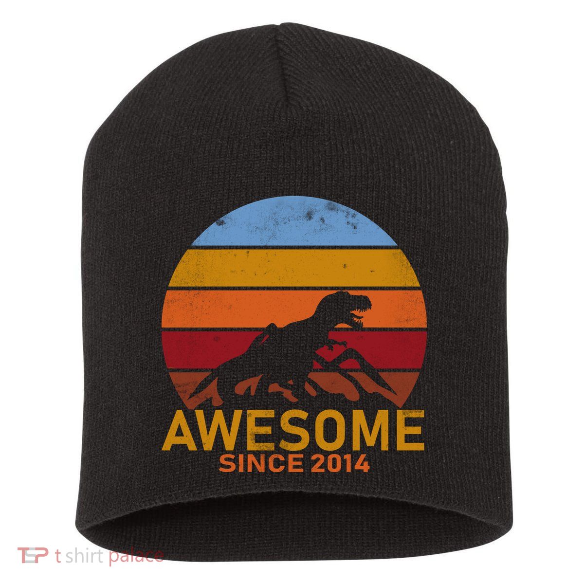 Dinosaur 8th Birthday Gift Awesome Since 2014 Short Acrylic Beanie