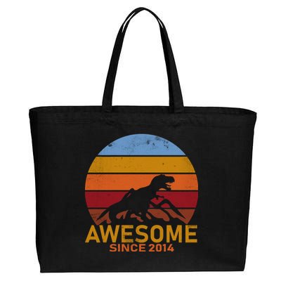 Dinosaur 8th Birthday Gift Awesome Since 2014 Cotton Canvas Jumbo Tote