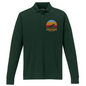 Dinosaur 8th Birthday Gift Awesome Since 2014 Performance Long Sleeve Polo