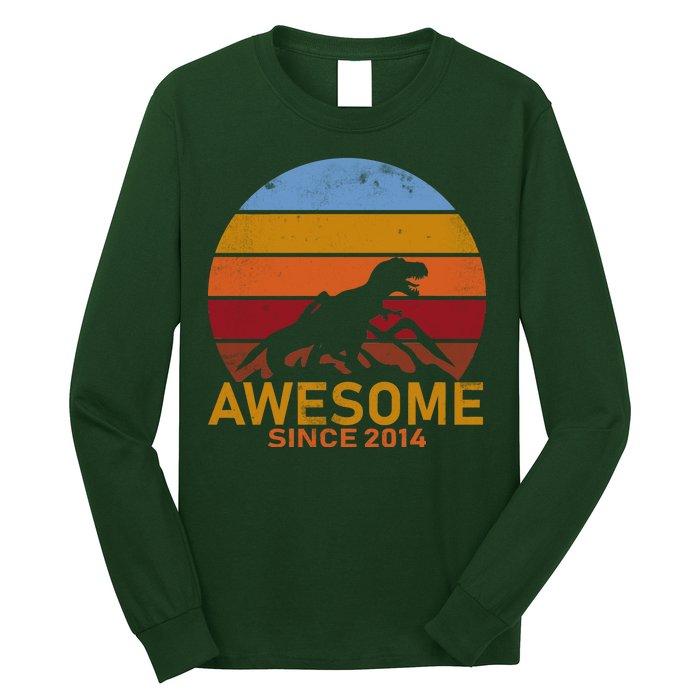 Dinosaur 8th Birthday Gift Awesome Since 2014 Long Sleeve Shirt