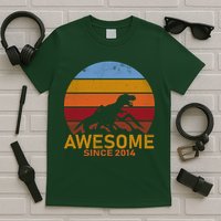 Dinosaur 8th Birthday Gift Awesome Since 2014 T-Shirt