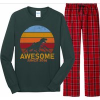 Dinosaur 8th Birthday Gift Awesome Since 2014 Long Sleeve Pajama Set