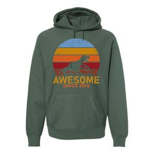 Dinosaur 8th Birthday Gift Awesome Since 2014 Premium Hoodie