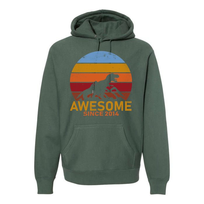 Dinosaur 8th Birthday Gift Awesome Since 2014 Premium Hoodie