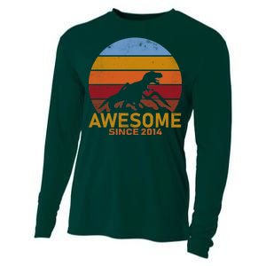 Dinosaur 8th Birthday Gift Awesome Since 2014 Cooling Performance Long Sleeve Crew