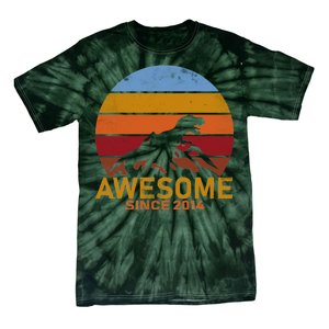 Dinosaur 8th Birthday Gift Awesome Since 2014 Tie-Dye T-Shirt