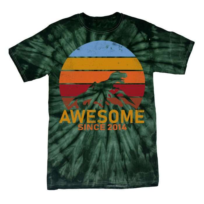 Dinosaur 8th Birthday Gift Awesome Since 2014 Tie-Dye T-Shirt