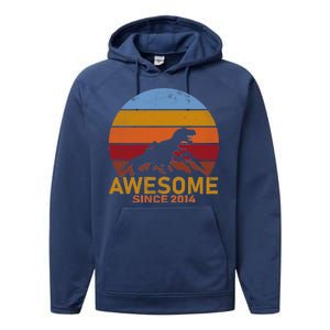 Dinosaur 8th Birthday Gift Awesome Since 2014 Performance Fleece Hoodie