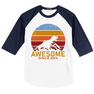 Dinosaur 8th Birthday Gift Awesome Since 2014 Baseball Sleeve Shirt