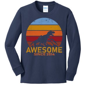 Dinosaur 8th Birthday Gift Awesome Since 2014 Kids Long Sleeve Shirt