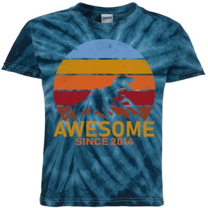 Dinosaur 8th Birthday Gift Awesome Since 2014 Kids Tie-Dye T-Shirt